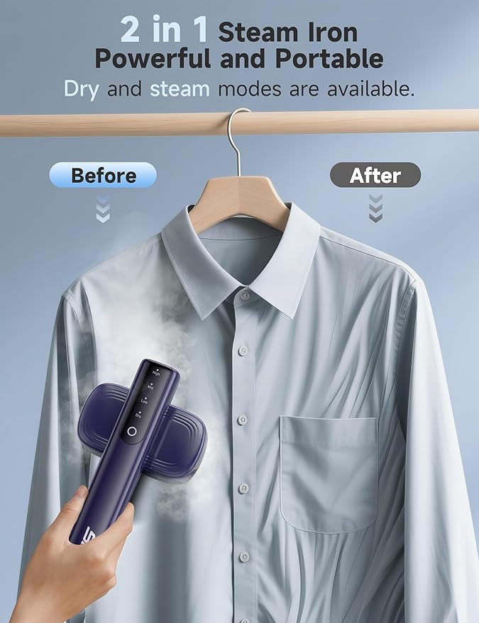 Steamer for Clothes,1200W Powerful Portable Steamer Iron,15s Fast Heat-up,100ml Tank,20 Min Continuous Steam, Wrinkle Remover for Travel, Home, Office(Blue)