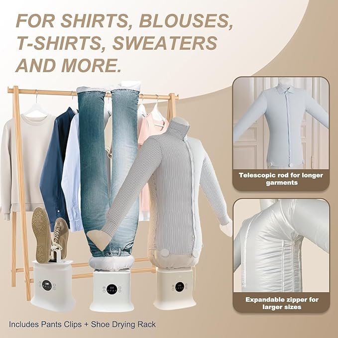 Hands Free Wrinkle Remover for Clothes,Shirt Iron,Air Powered Iron Machine,Automatic Touched Ironing Machine,8 Minutes Quick Steam Ironed Dry,for Shirts Pants Shoes