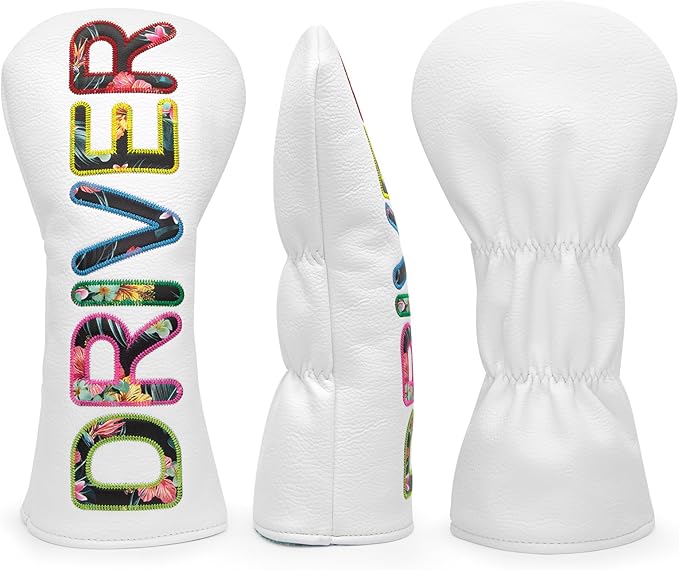 Golf Club Head Covers White for Driver, Fairway Hybrid Woods - 4 Options - Synthetic Leather Driver Headcover, Fairway Wood Head Cover, Golf Hybrid Head Cover