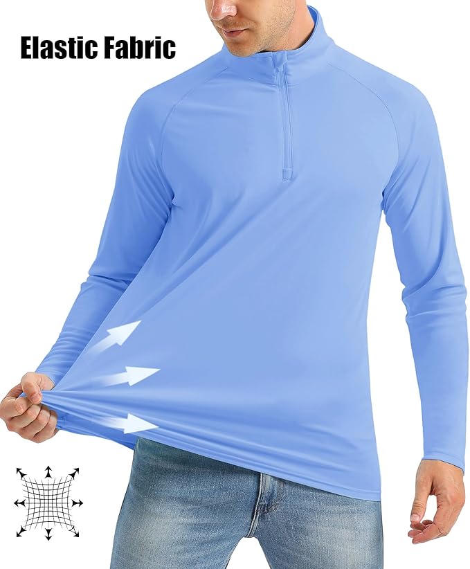 MAGCOMSEN Men's Long Sleeve Sun Shirts UPF 50+ Tees 1/4 Zip Up Fishing Running Rash Guard T-Shirts Outdoor Shirt