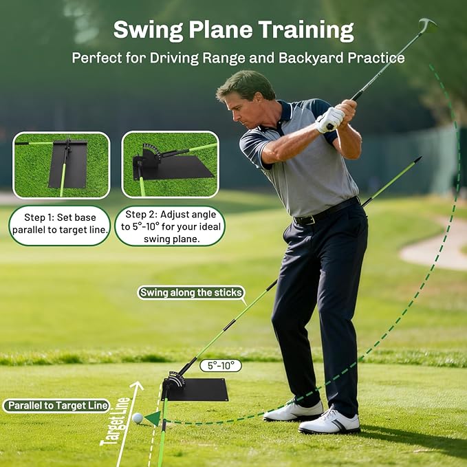 Feroca Upgraded Golf Alignment Stick Holder with Anti-Tip Base, Golf Swing Plane Trainer Enhanced Stability with Front Iron Weighs, Golf Training Aid Fix Slices & Putting