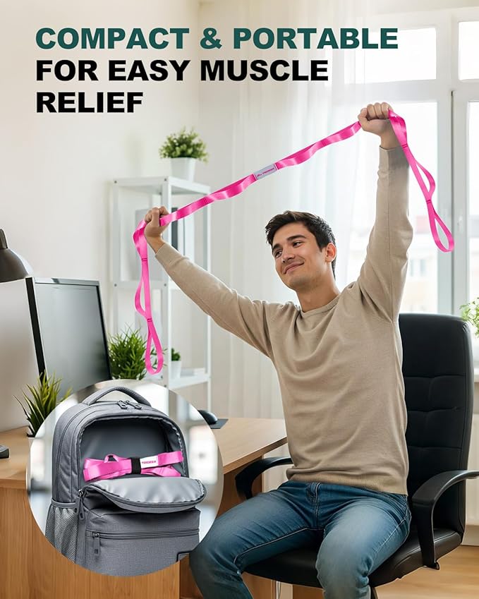 Trideer Stretching Strap Yoga Strap Physical Therapy for Home Workout, Exercise, Pilates and Gymnastics, 10 Loops Non-Elastic Stretch Bands with Aesthetic Packaging for Women & Men