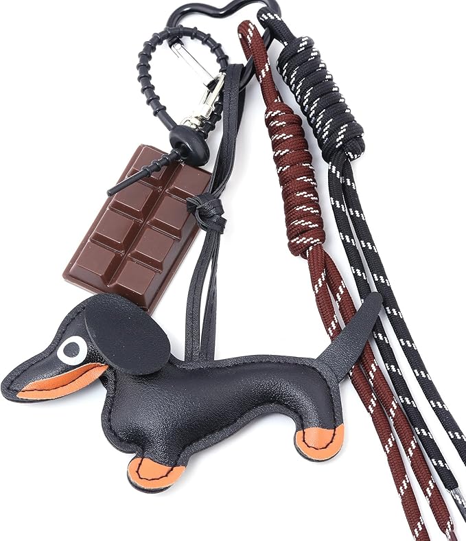 Unique Keychain Designer Rope Bag Charms for Handbag - Cute Teddy Bear Purse Charm - Leather Dachshund Accessory