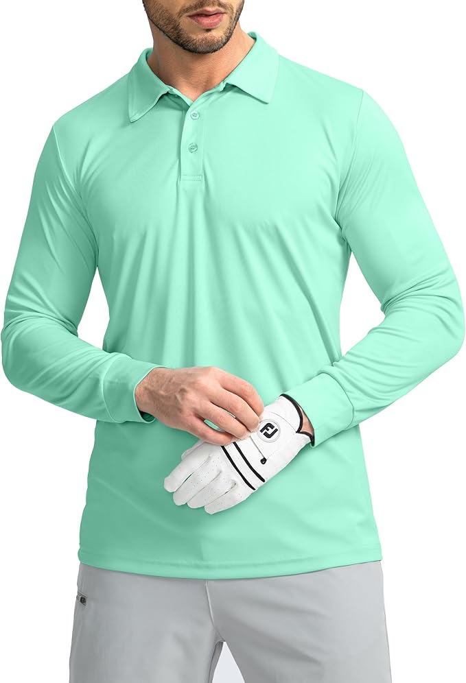 Men's Polo Shirt Long Sleeve Golf Shirts Lightweight UPF 50+ Sun Protection Cool Shirts for Men Work Fishing Outdoor