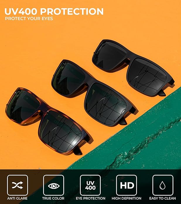 KALIYADI Polarized Sunglasses for Men and Women, Mens Sun Glasses with UV Protection for Driving Fishing Golf (3 Packs)