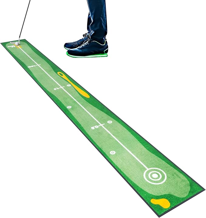 Golf Putting Mat Indoor & Outdoor Professional Golf Practice Putting Green Mat with Distance Marker Anti Slip Backing Golf Training Accessories Portable Matt
