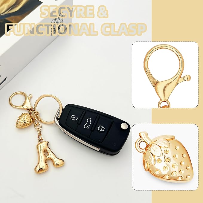 Gold Bubble Heart, Cherry, Bow & More Designs Letter Initial Keychain Bag Charms – Cute Purse Charms for Handbags