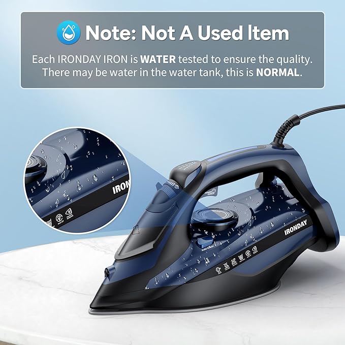 Steam Iron for Clothes 20s Fast Heating, 1700W Iron with 15.21oz Large Water Tank, 3-Way Auto shutoff, Burst Steam, Spray Mist, Anti-Drip, Self-Cleaning, Vertical Ironing for Home, Blue