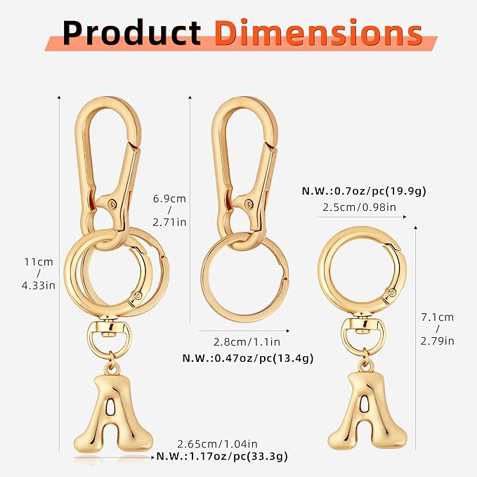 Gold Bubble Heart, Cherry, Bow & More Designs Letter Initial Keychain Bag Charms – Cute Purse Charms for Handbags