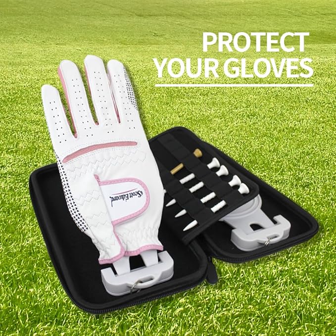 Scott Edward Golf Glove Case Holder with Golf Glove Shaper Protective Golf Accessories Case Bag Hard Case Organizer with Storage Slots for Balls, Tees, Markers, Golf Gifts for Men & Women