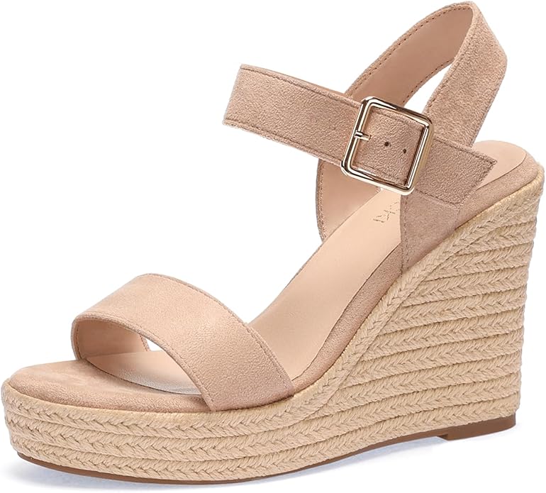 VICKI·VICKI Wedges for Women Platform Sandals Wedge Heels for Sandals Comfortable Summer Espadrille Shoes Ankle Strap&Open Toe