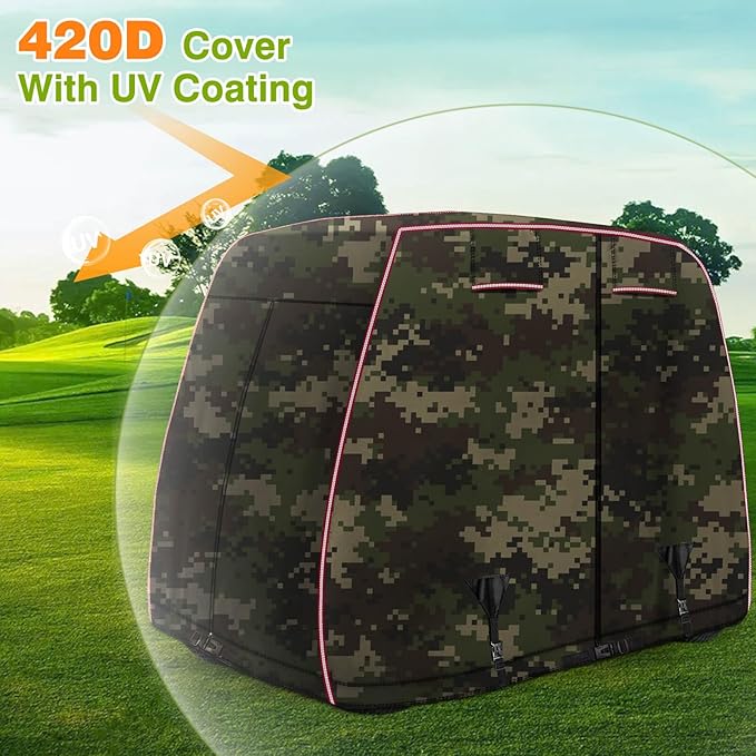 2/4 Passenger Golf Cart Cover Fits EZGO, Club Car, Yamaha Golf Carts with Reflective Strips, All Weather Protection/Waterproof/Snowproof/Windproof/Sunproof/Full Gold Cart Covers
