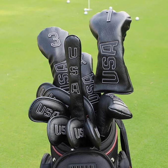 Golf Club Head Covers,USA Golf Driver Headcover Fariway Wood Covers Hybrid Head Covers 3 Wood Headcover Leather Golf Headcover with Number Tag for All Brand