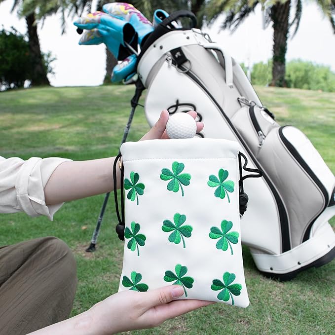 Golf Valuables Pouch, Leather Golf Tee Pouch with Drawstring Closure Golf Ball Tee Handbag Portable Golf Accessories