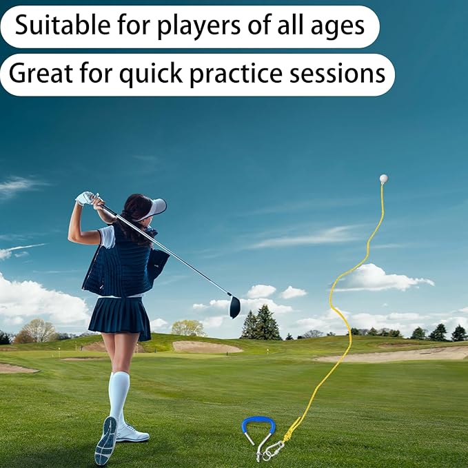 Golf Training Tool with Extra Ball – Swing Practice Trainer for Beginners & All Ages, No-Pickup Golf Practice Aid with Fixed Rod, 50ft Rope & Training Balls for Improving Swing Form & Accuracy