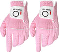 FINGER TEN Womens Ladies Golf Gloves Pair Both Hand or 2 Pack Left Right Hand, All Weather Grip & Comfortable Glove for Serious Performance, Stylish Pink White Fit S M L XL