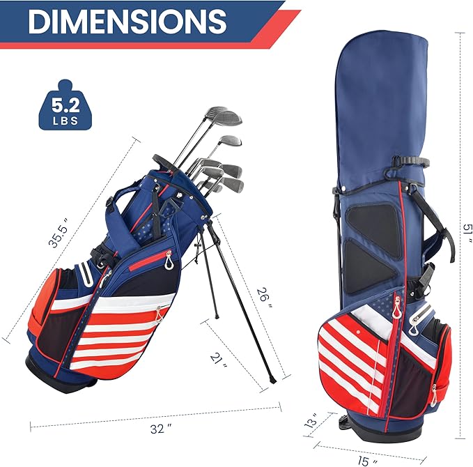 Golf Stand Bag, Lightweight 14 Way Top Dividers Golf Carry Bag with 8 Pockets, USA Stars & Stripes Golf Bag for Golf Club Golf Cart for Men & Women