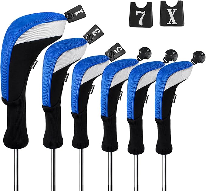 Andux 6pcs/Set Golf Club Head Covers Woods Drivers Fairway Hybrid Set Long Neck (3 Hybrid + 3 Woods)