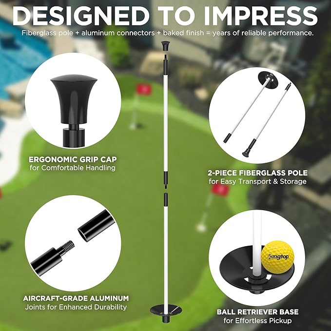 KINGTOP Golf Flagstick Mini, Putting Green Flag for Yard, All 3 Feet, Double-Sided Numbered Golf Flags, Golf Pin Flag Hole Cup Set, Portable 2-Section Design, Gifts Idea