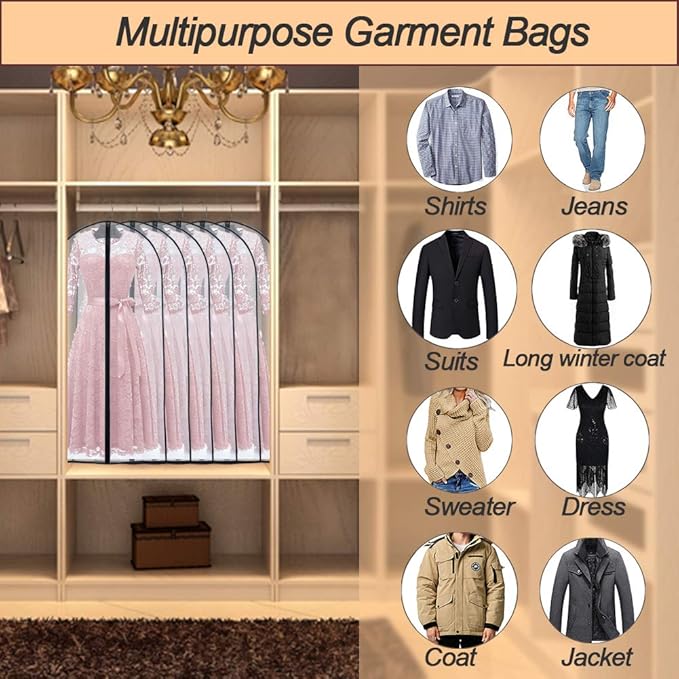 Garment Bags for Hanging Clothes 24'' x 48'' (Set of 6) Suit Covers for Closet Garment Bag Suit Cover for Suits Jacket Dresses Clothes Storage [Upgraded Version]