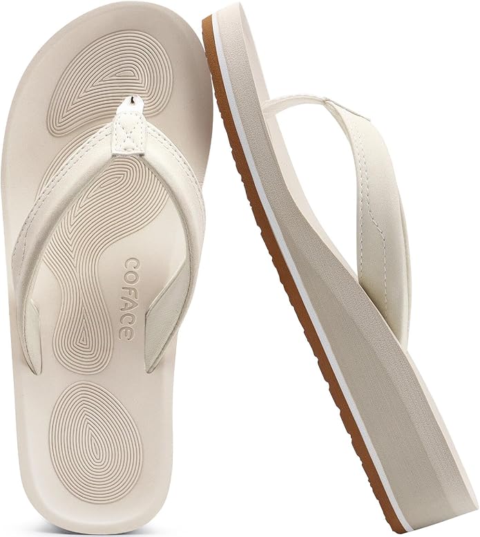 COFACE Flip Flops for Women With Comfortable Arch Support Ladies Fashion Platform Thong Sandals Soft Yoga Mat Sole For Beach/Indoor Outdoor
