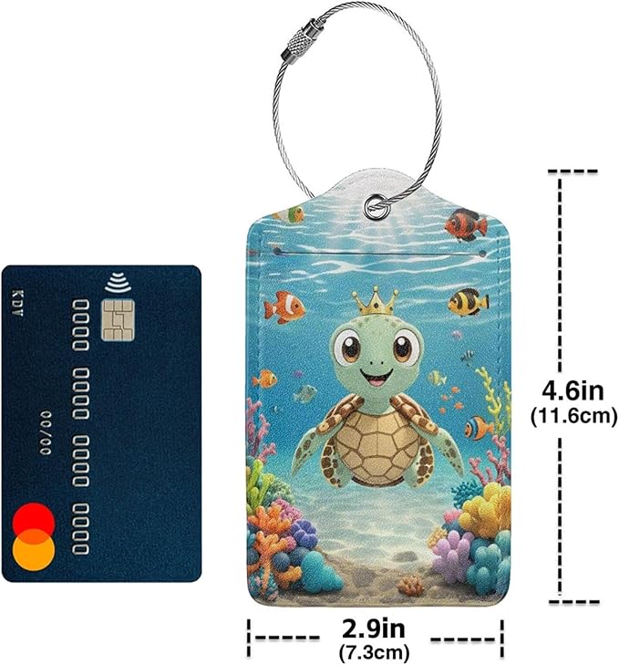 TSA Approved Luggage Tags for Suitcases Sea Turtles 2 Pack Funny Leather Carnival Cruise Airport Cute Travel Name Tags Golf Bag tag Ships Essentials Privacy Cover ID Label for Women Men