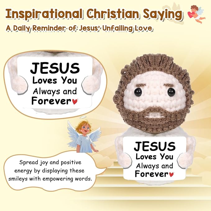 AICase Little Jesus Loves You Figures Christian Gifts, Faith Based Emotional Support Crochet Inspirational Religious Spiritual Baptism First Communion Decor Christmas Graduation Women Birthday