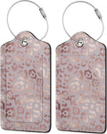 Gold Leopard Print Luggage Tags Set of 2 Leather Stainless Steel Loop Label Tag for Travel Bag Suitcase