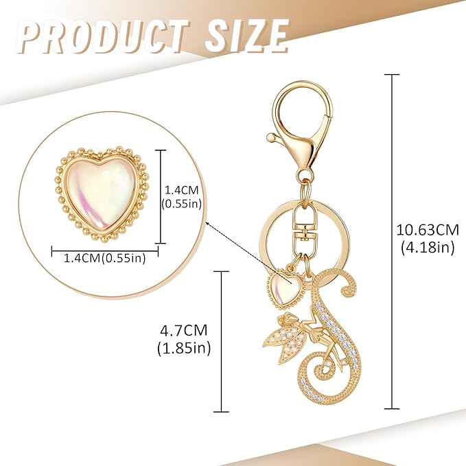 Gold Plated Alphabet Initial Letter Keyring Keychain for Women Girls Crystal Key Chains for Wallet Backpack Bag Charm