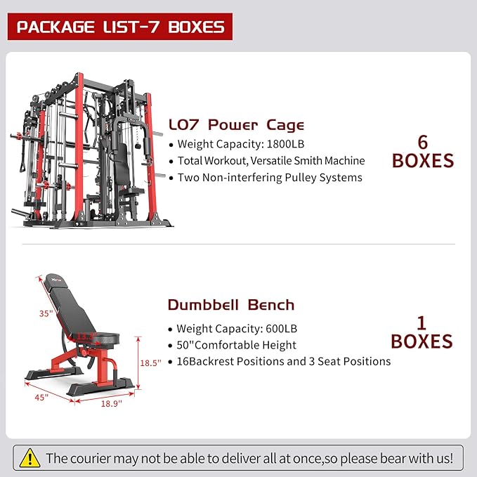 Smith Machine，Multi-Function Squat Rack Power Cage with Cable Crossover System,with Optional Weight Bench, Olympic Barbell Weight Set, for Home Gym