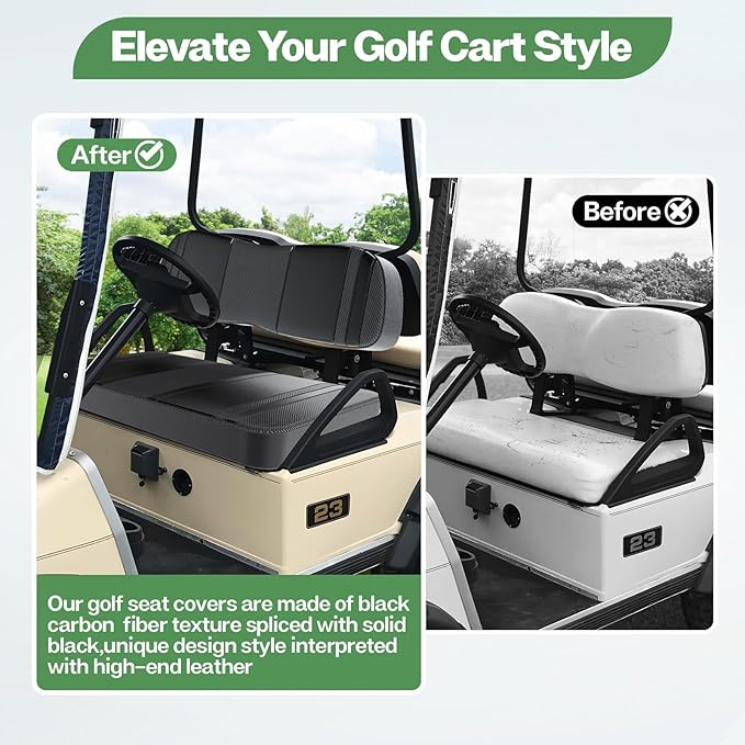 T TGBROS Golf Cart Seat Covers Fit for Yamaha Club Car EZGO Ordinary Front Rear Seat Cushion Waterproof Vinyl Leather Breathable Comfortable Replacement Black Seat Cover Anti-Scratch