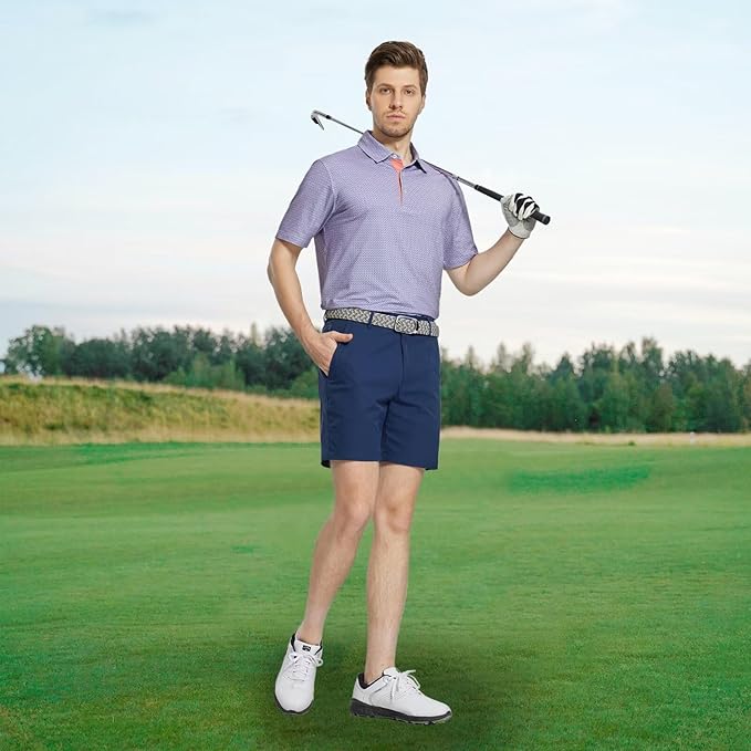 M MAELREG Mens Golf Shirt Short Sleeve Dry Fit Print Moisture Wicking Performance Patterns Collared Polo Shirt