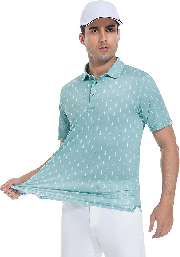 Esabel.C Golf Shirts for Men Dry Fit Performance Short Sleeve Print Moisture Wicking Collared Shirt