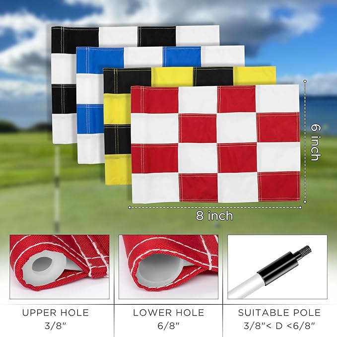 KINGTOP Checkered Golf Flag 20x14 Inch – Tube Inserted, 420D Nylon – Standard Putting Green Flags for Backyard Practice, Golf Courses, Country Club, Mixed Colors, 4-Pack