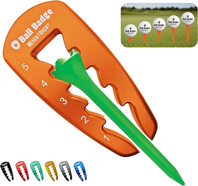 Ball Badge HeightRight Adjustable Golf Tee Height Tool – Precision Tee Height Setter for Consistent Swings, Durable Aluminum Design, Easy-to-Use Golf Training Aid