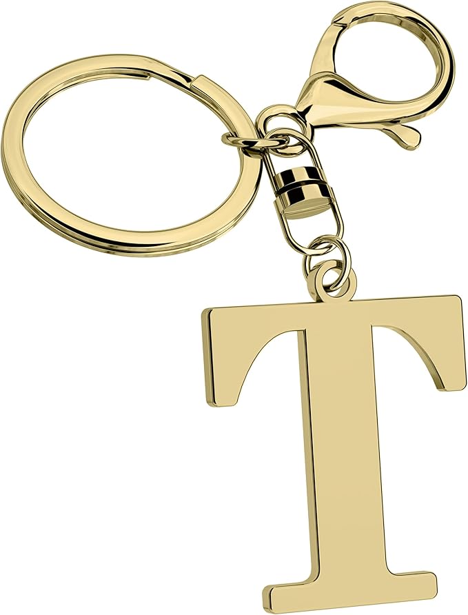 Stainless Steel Gold Letter A-Z Keychain for Women Men, Initial Letter Pendant with Key Ring, Charms for Key Backpack Bag
