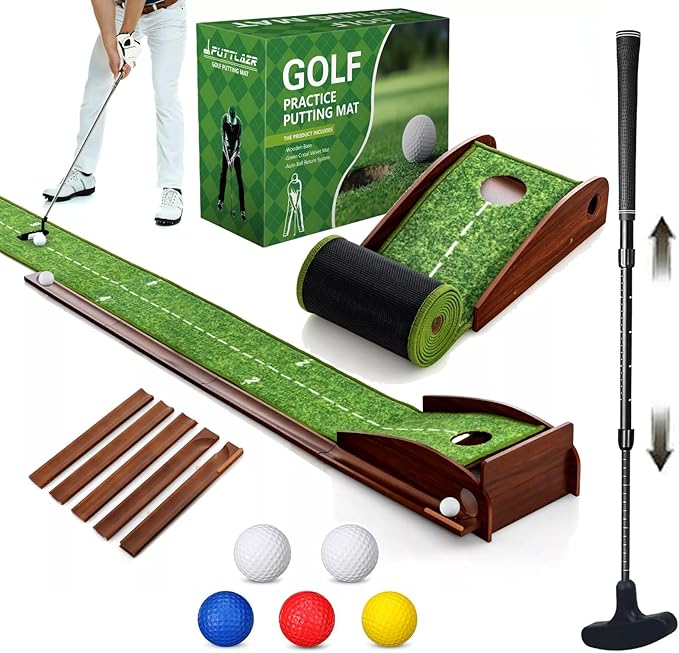 Indoor Golf Putting Mat with Putter & 5 Balls, Auto Ball Return Set, Velvet Matt for Home, Office, Backyard, Golf Gift