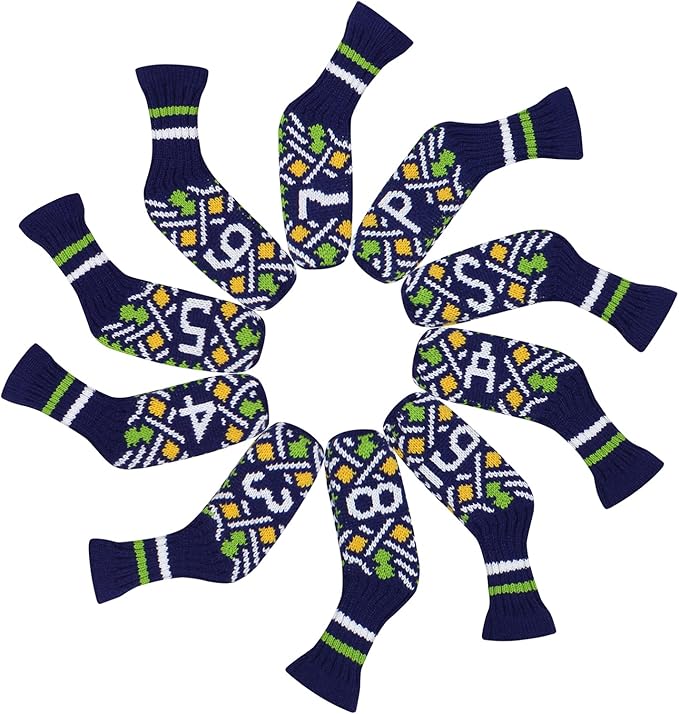 Scott Edward 1/7/10 Pcs Knitted Golf Club Head Covers for Irons Wedge Cuteness and Basically Socks Shape Washable Golf Club Head Protector on Pattern Style Double Sided Customized