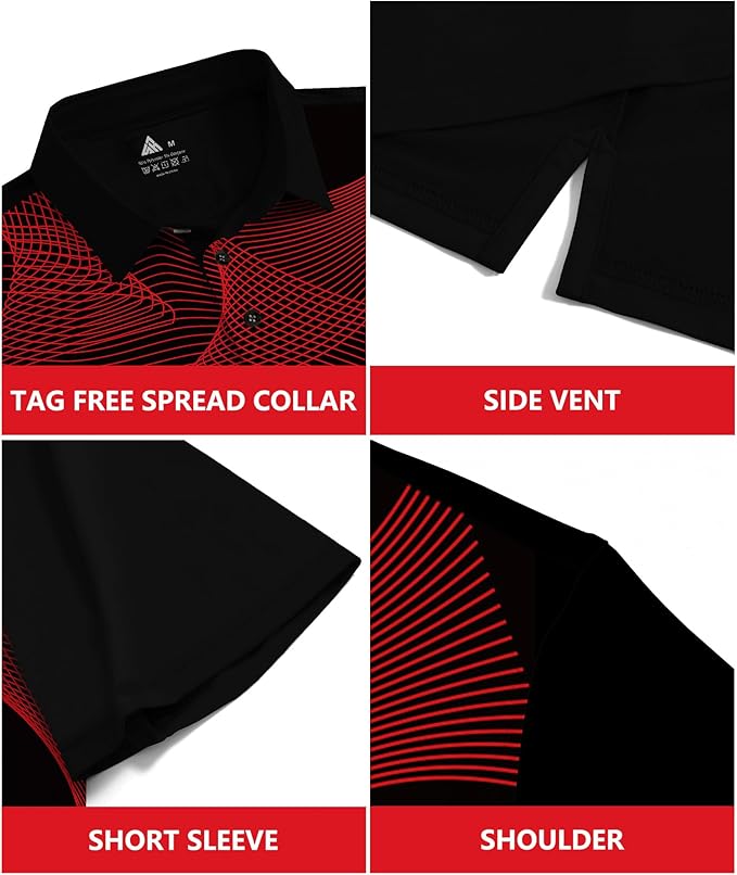 JACKETOWN Mens Polo Shirts Short Sleeve Print Dry Fit Performance Moisture Wicking Casual Collared Golf Shirts
