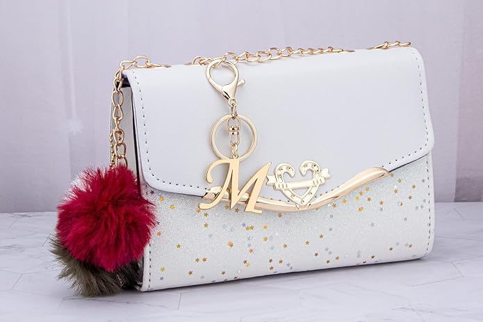 Cute Stainless Steel Gold Initial Letter Keychain for Women Girl, Charms for Key Handbag Backpack Bag, Personalized Gift