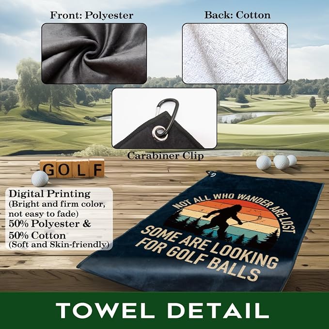 Not All Who Wander are Lost Polyester and Cotton Printed Golf Towel, Funny Golf Accessories for Men Women, Golf-Gifts for GolfFan Dad Grandpa, Golfs Lover Retirement Birthday Gifts