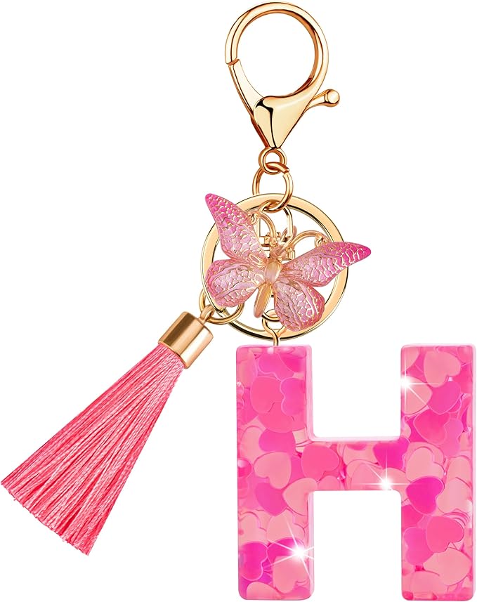 Suweibuke Colourful Cute Initial Letter Keychains for Women Girls with Tassel Butterfly, Charm for Purse Handbags Backpacks