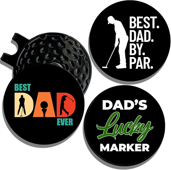 Wolf Golf Towels Golf Ball Marker Hat Clip Gift Set | Best Dad by Par | | 1 Magnetic Clip + 3 Ball Markers | Golf Accessories for Men