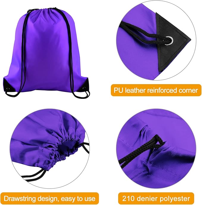 KUUQA 50Pcs Purple Drawstring Backpack Bulk String Bags for Storage, Sport, Gym, and Traveling
