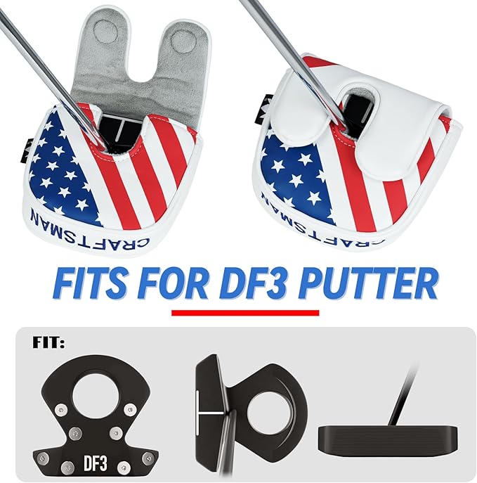Craftsman Golf Leather Black Mallet Putter Headcover Head Cover Protector Case for LAB DF3 Center Shaft Putters Magnetic Closure