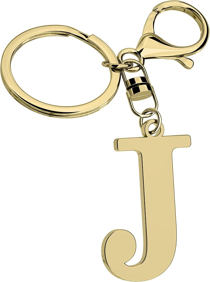 Stainless Steel Gold Letter A-Z Keychain for Women Men, Initial Letter Pendant with Key Ring, Charms for Key Backpack Bag