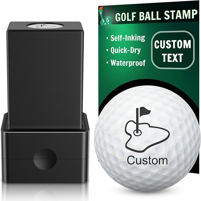New Personalized Golf Ball Stamp – Upgraded Larger Imprint, Self-Inking Quick-Dry Waterproof Ink, Custom Name/Initials/Logo, Metal Gift Case & Refill – Great for Golfers