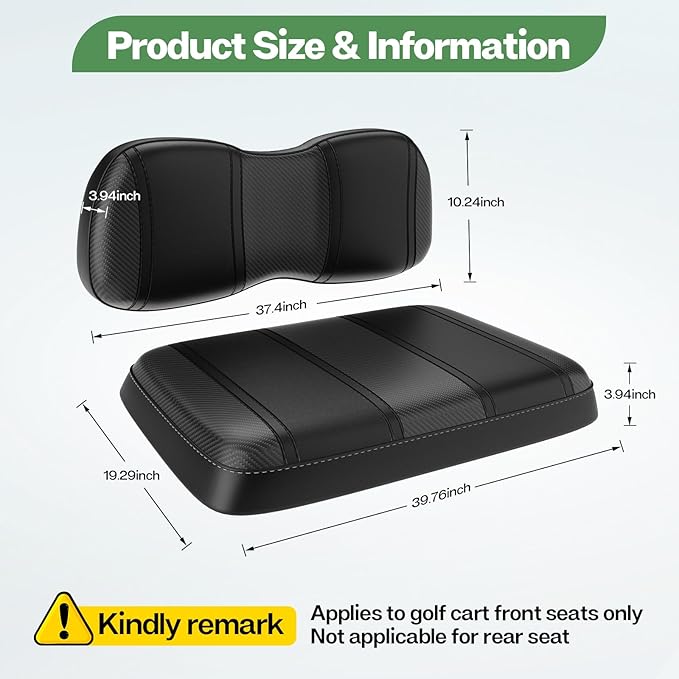 T TGBROS Golf Cart Seat Covers Fit for Yamaha Club Car EZGO Ordinary Front Rear Seat Cushion Waterproof Vinyl Leather Breathable Comfortable Replacement Black Seat Cover Anti-Scratch