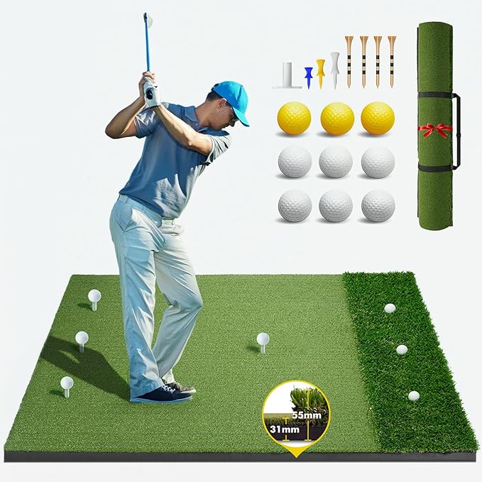 Thickened Golf Mat-31mm, 5x4ft Golf Hitting Mats Practice Outdoor/Indoor, Heavy-Duty Commercial Grade Synthetic Turf Training Mat for Simulators/Garage/Backyard/Driving Range Swing and Chipping