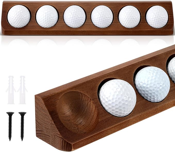 Golf Ball Display Case 6 Standard Size Wooden Wall Mount Golf Ball Stand Holder Display for Collector Sport Memorabilia Accessories Gift Office Tabletop Decor(Walnut Color,1 Pack)